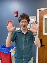Charlie Adams with prop blood on his hands