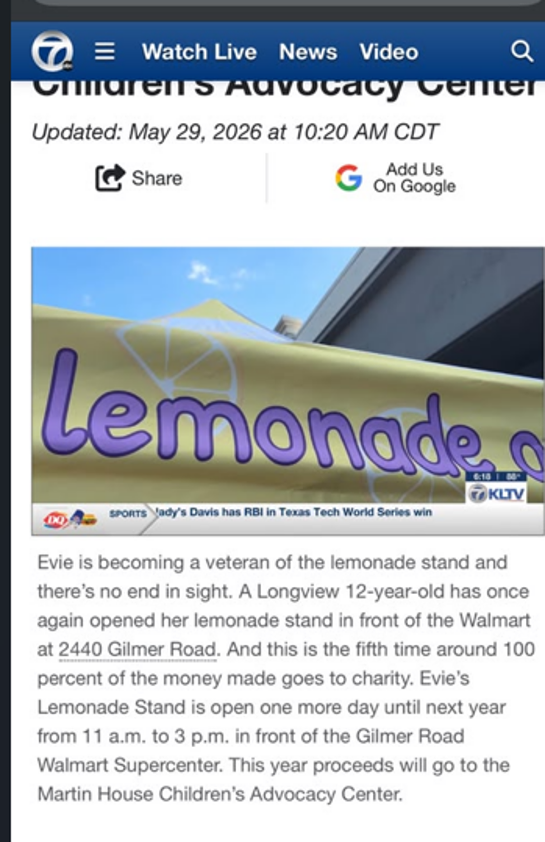 Splash Tents Sponsored non profit 10x10 canopy tent featured on KLTV news.