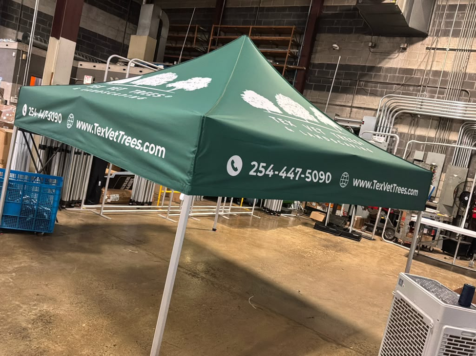 Custom branded 10x10 canopy tent for a Waco, Texas business