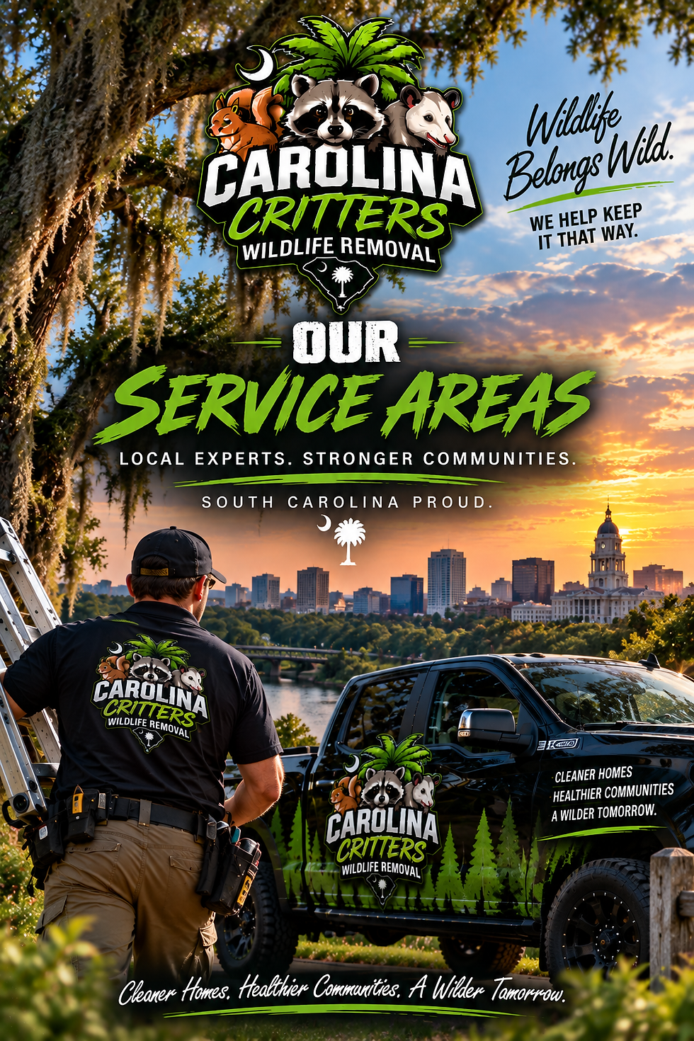 Carolina Critters wildlife removal service areas throughout Columbia SC and the Midlands