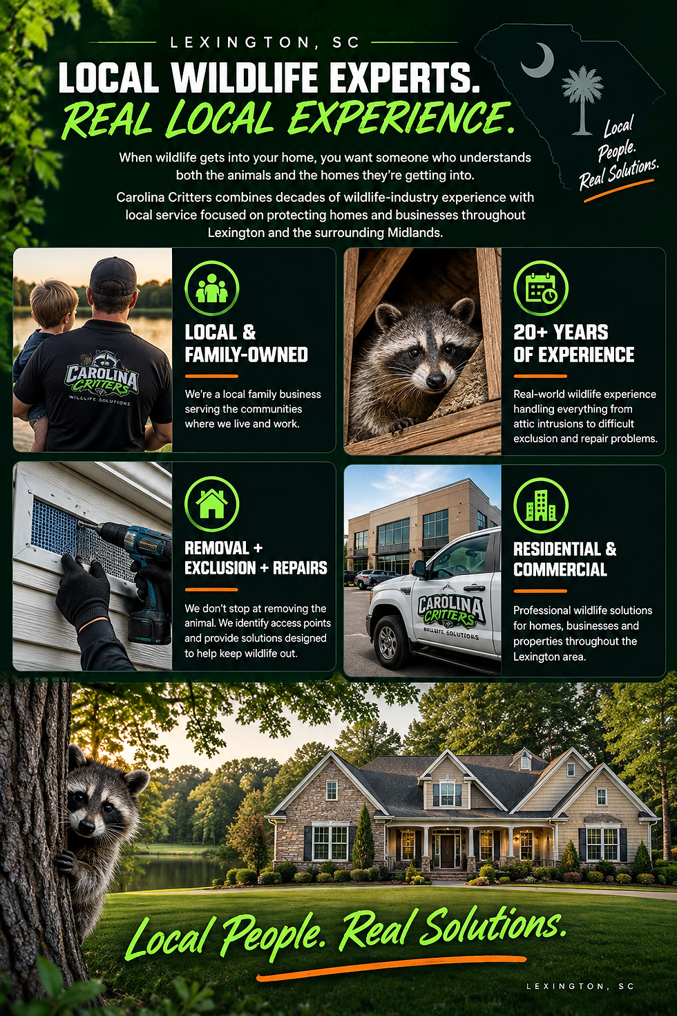 Local wildlife removal experience serving Lexington SC homeowners and businesses