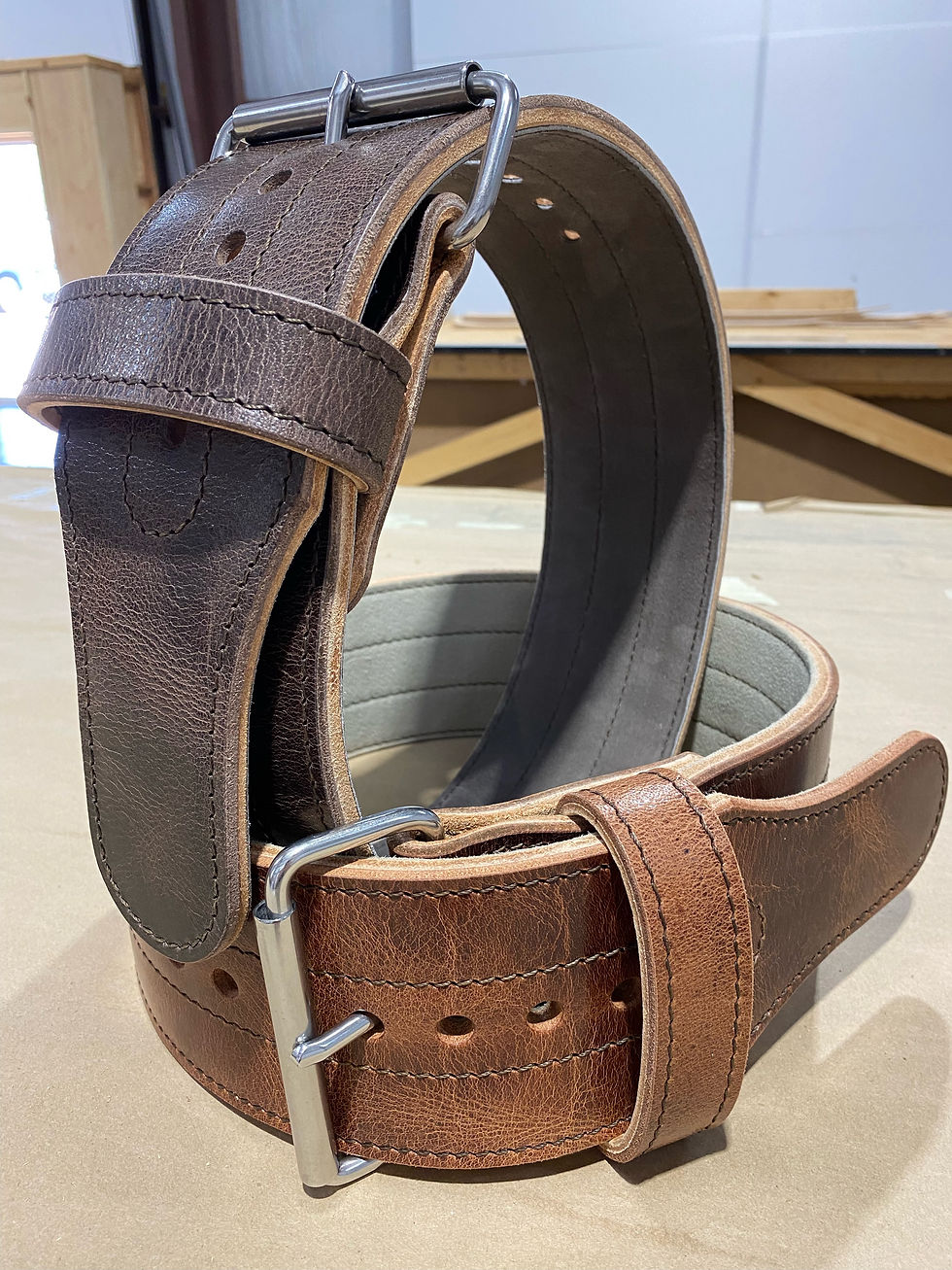 Thumbnail: Water Buffalo Double Ply Belts - Antique Chocolate