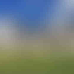Exterior view of a single-story house in Stroud Township, PA with white siding, black shutters and a dark gray roof. The house has a wide covered front porch with two rocking chairs on the left side, a hanging swing on the right, and potted flowers along the steps. The lawn in front is expansive and neatly trimmed, with small shrubs and landscaped mulch beds lining the house.