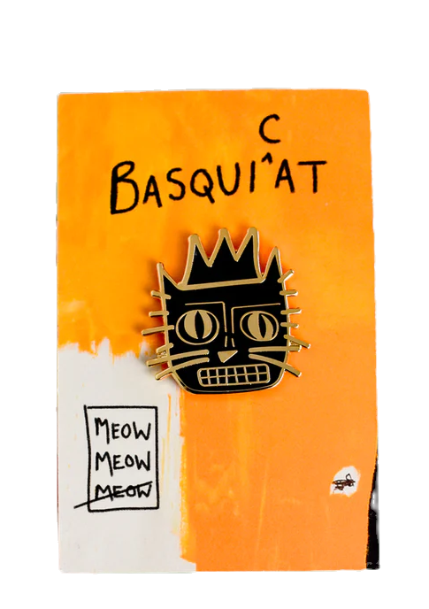 Pins humoristique et Rock-and-Roll tête de chat noire et or à l'effigie du peintre Jean Michel Basquiat