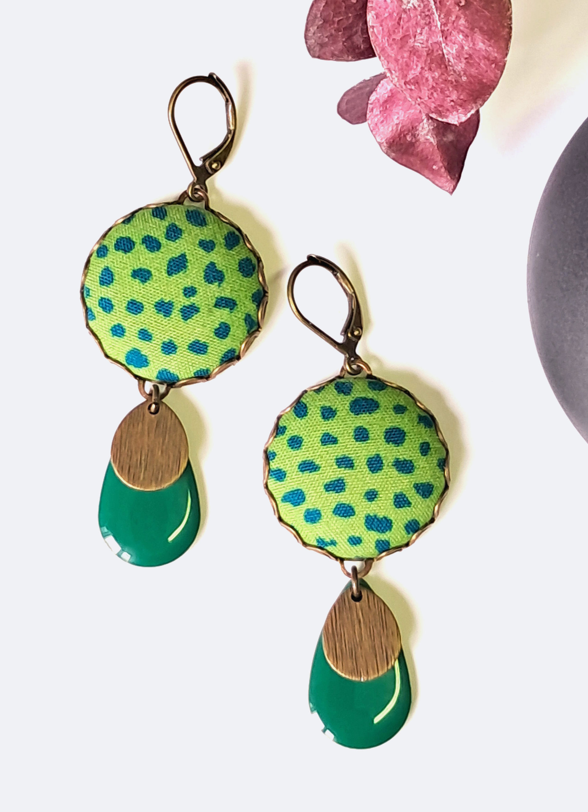 Grandes boucles d'oreilles  "Loulou" vertes et bleues Lune Rousse