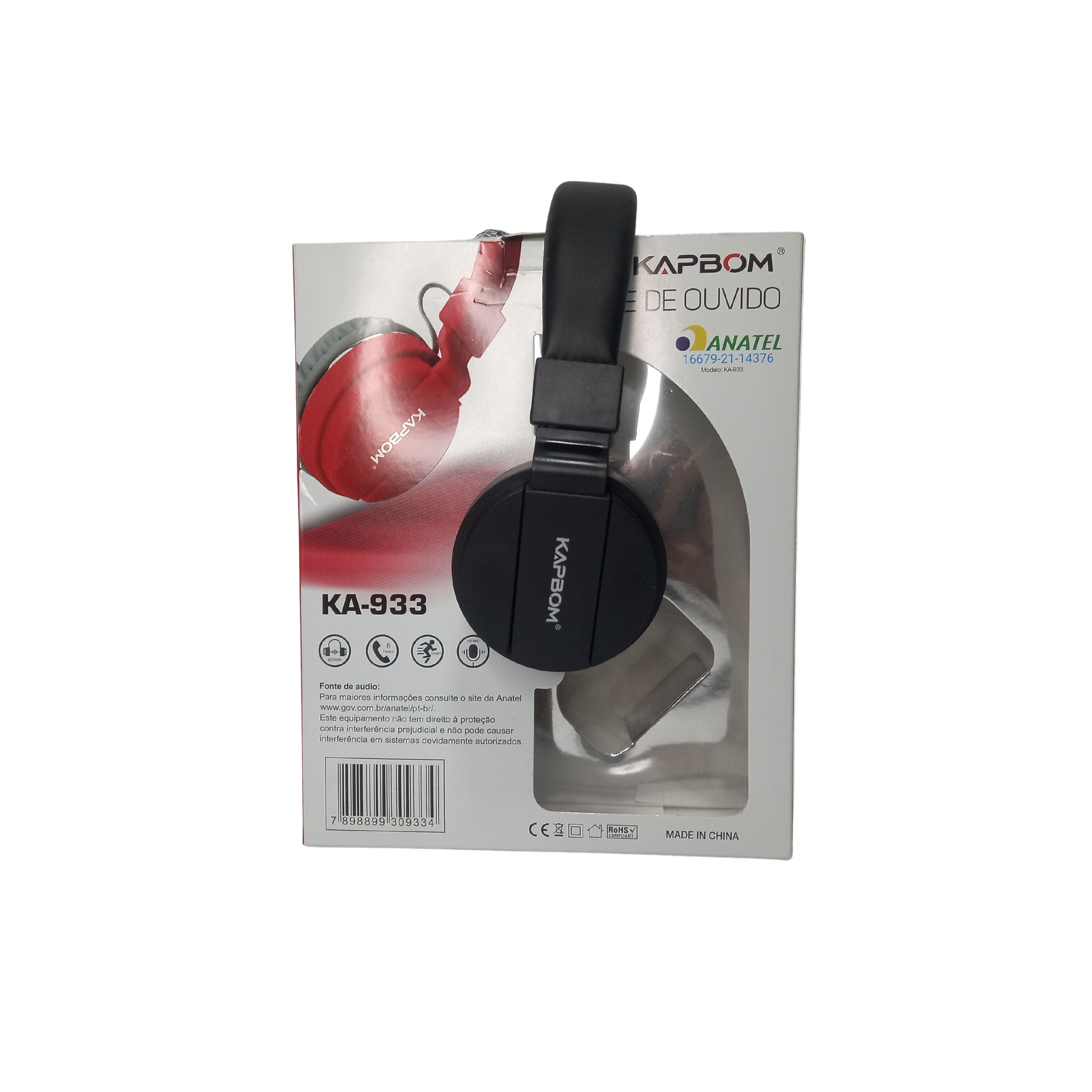 Fone de ouvido on-ear gamer sem fio Kapbom KA-933 preto