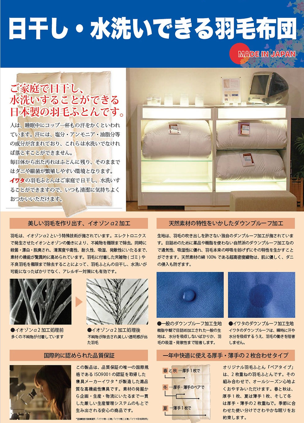 水洗いできる羽根ふとん