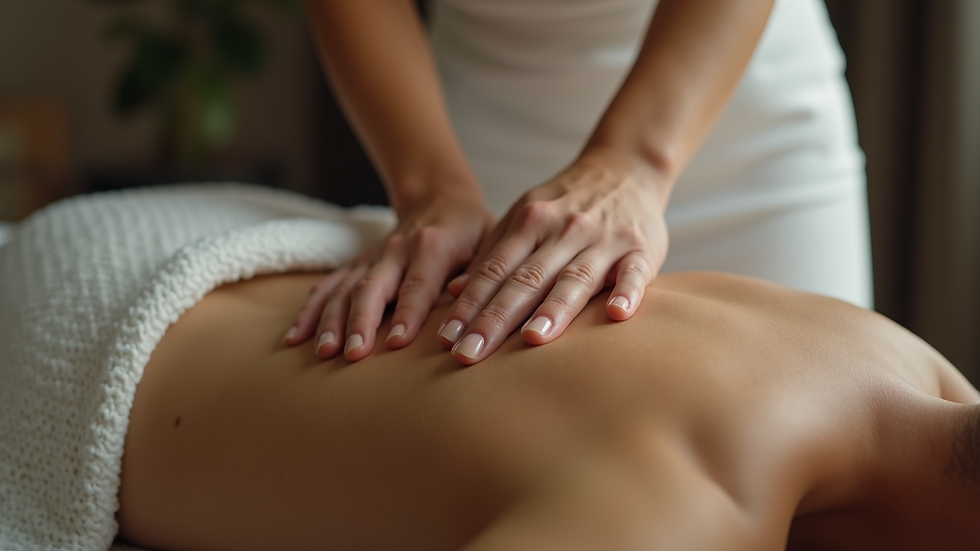 Close-up view of massage therapist applying deep tissue massage on a client's back