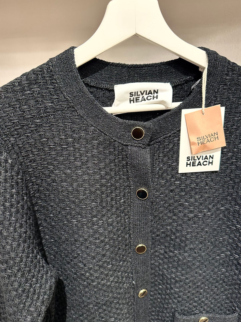 Miniatura: Cardigan nero motivo bouclé con taschine sul davanti