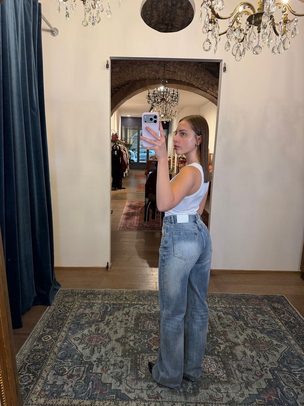 Miniatura: Jeans wide leg lavaggio light blue slavato bianco
