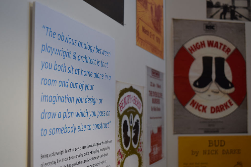 One of the displays in the Nick Darke Archive exhibition on Penryn Campus, commemorating the 20th anniversary of the playwright’s death in 2005. Photo: Danielle Hutchinson.