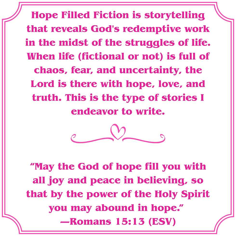 Pink Christian quote poster with ornate border and heart; text about hope, God’s redeeming work, and Romans 15:13 on a white background