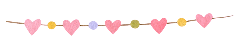 Pastel heart-and-dot garland strung across a black background, creating a soft, festive look.