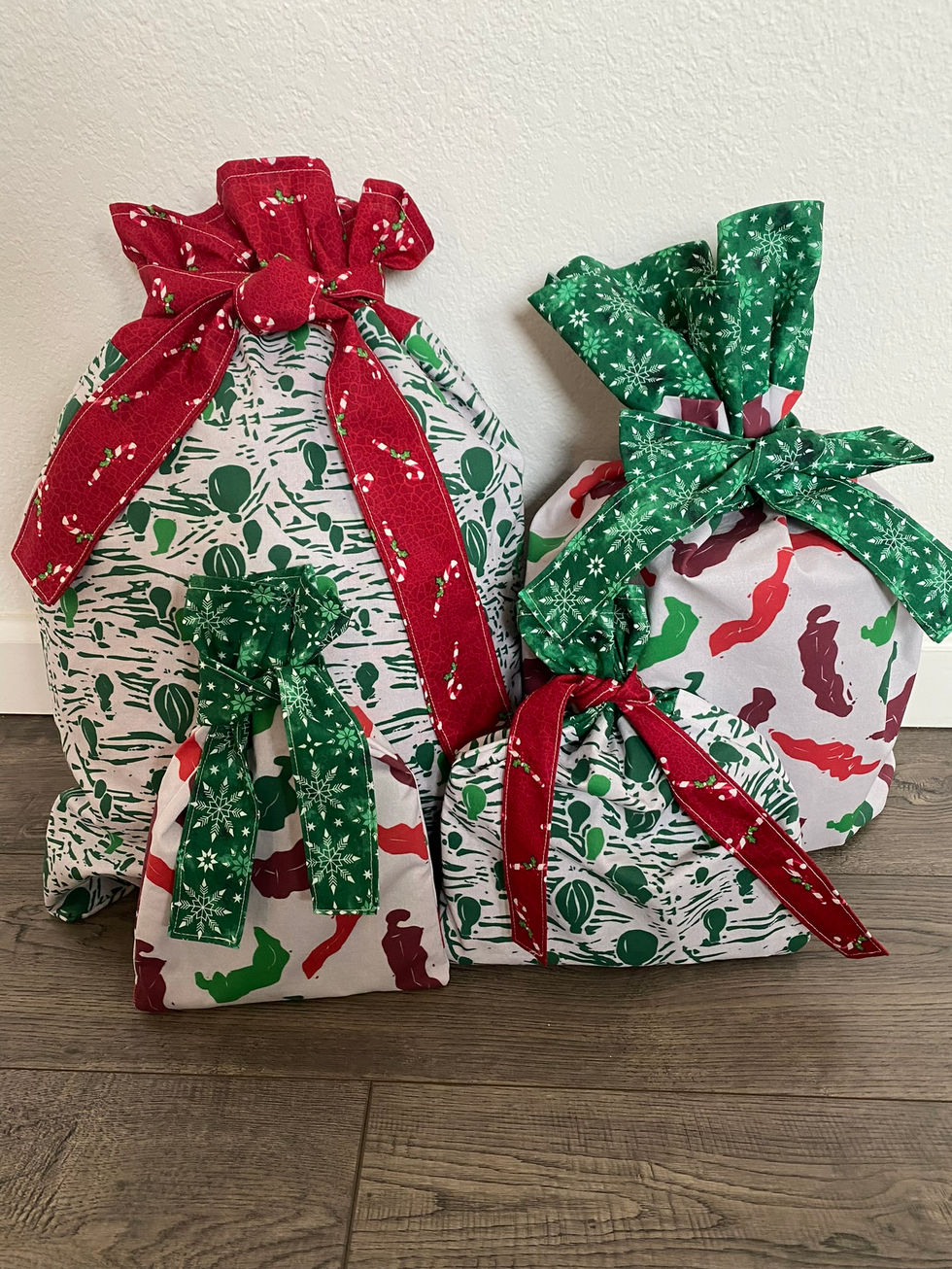 Fabric bags with Hot Air Balloons and Red and Green Chiles