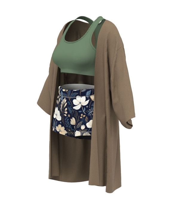 A 3D fashion design of an athleisure outfit created in Clo3D