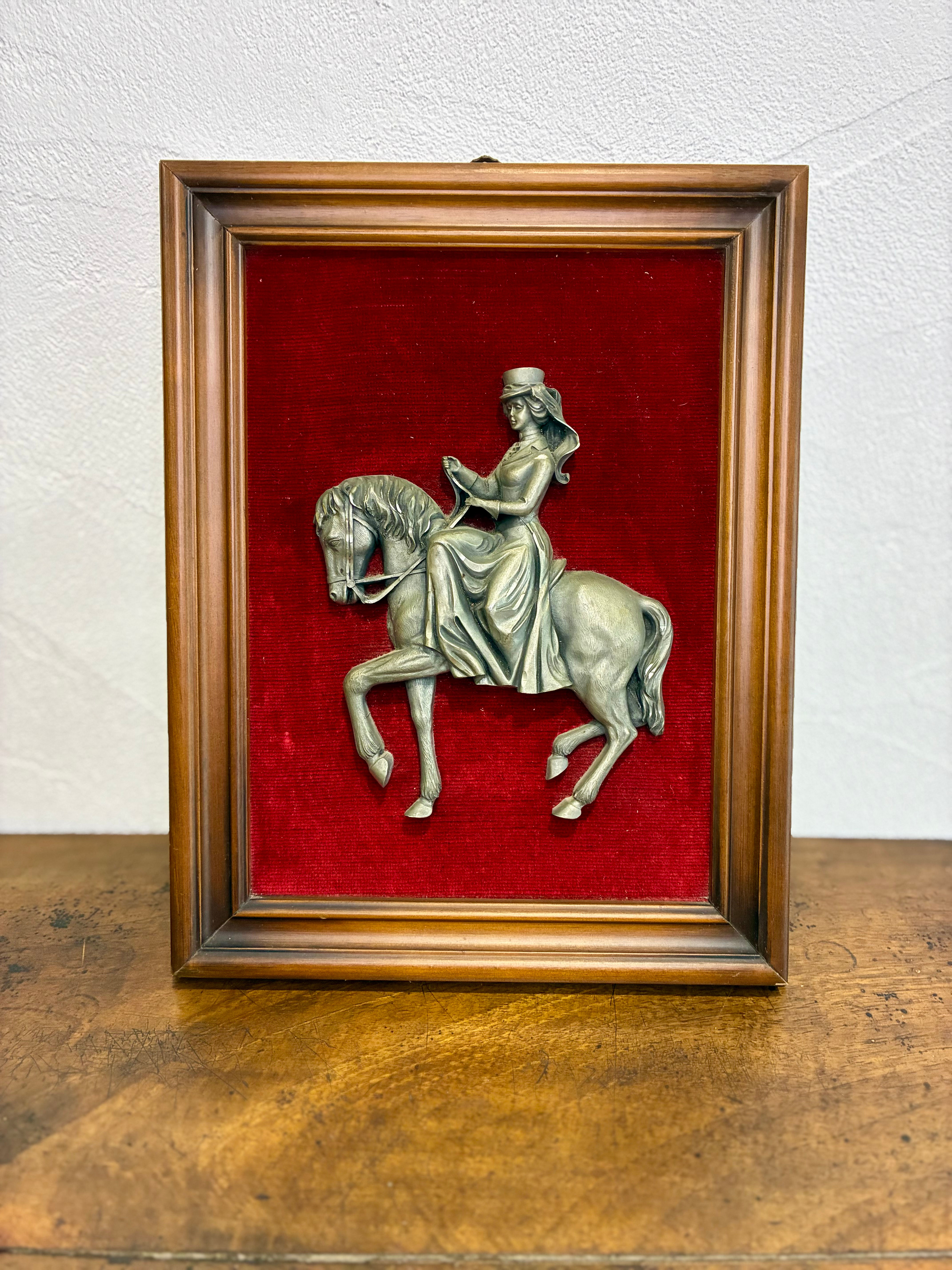 Cadre Décoratif avec Haut-Relief en Étain - Cavaliers