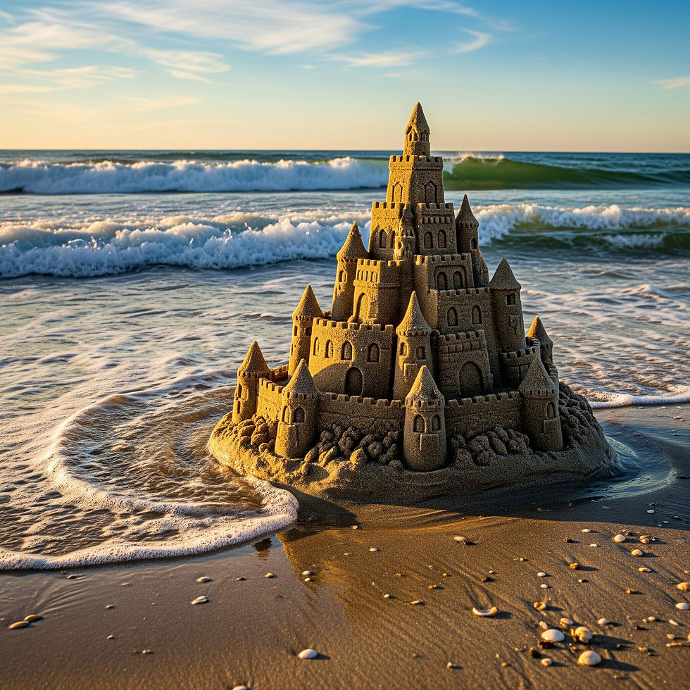 A sand castle representing poor AI Transformation efforts that are tech-first