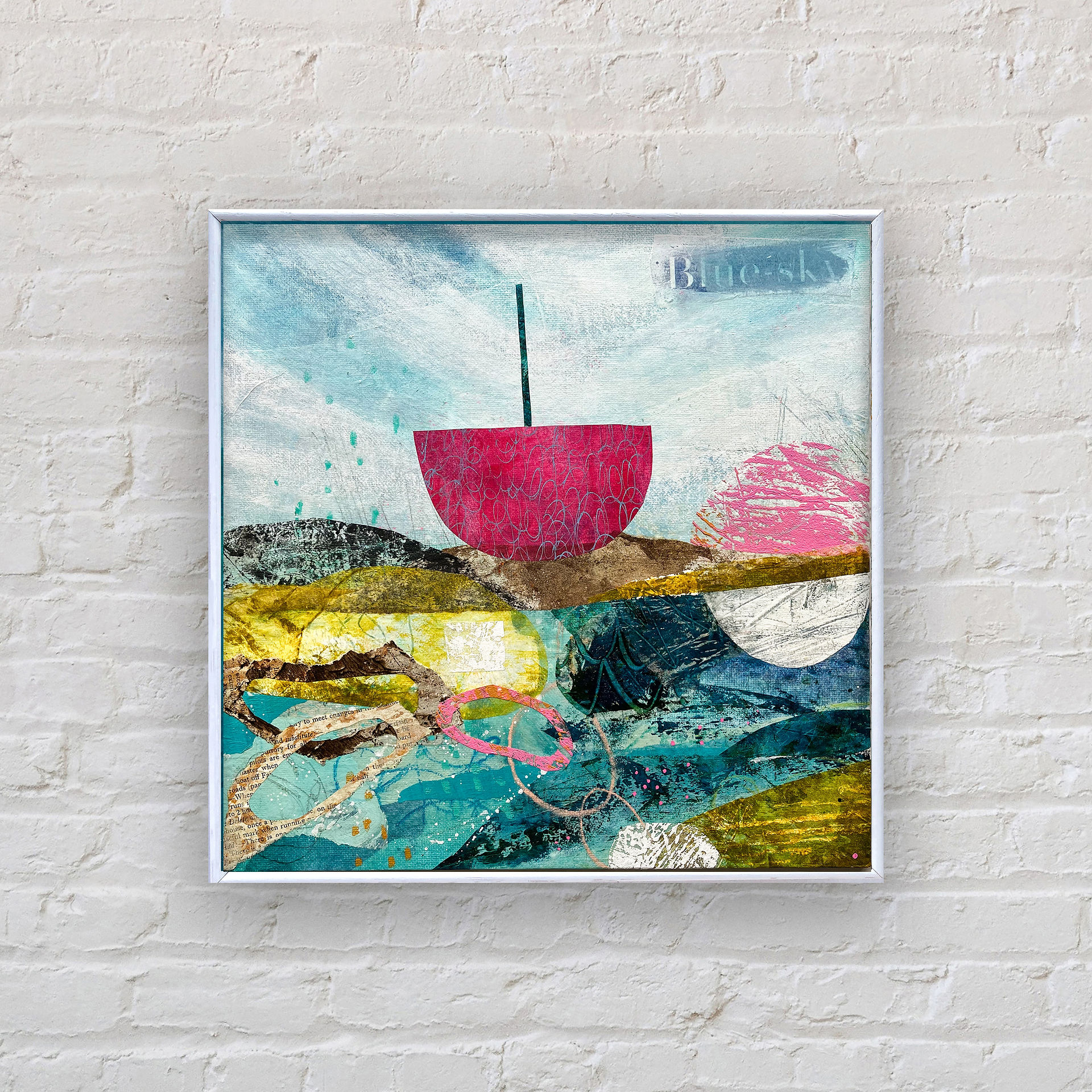 Blue Sky - mixed media and collage abstract coastal painting painting by Jane Wilson Artist