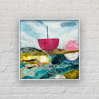 Blue Sky - mixed media and collage abstract coastal painting painting by Jane Wilson Artist