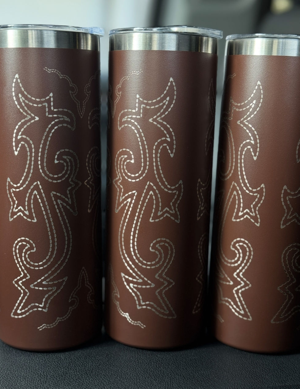 Brown leather look stitching