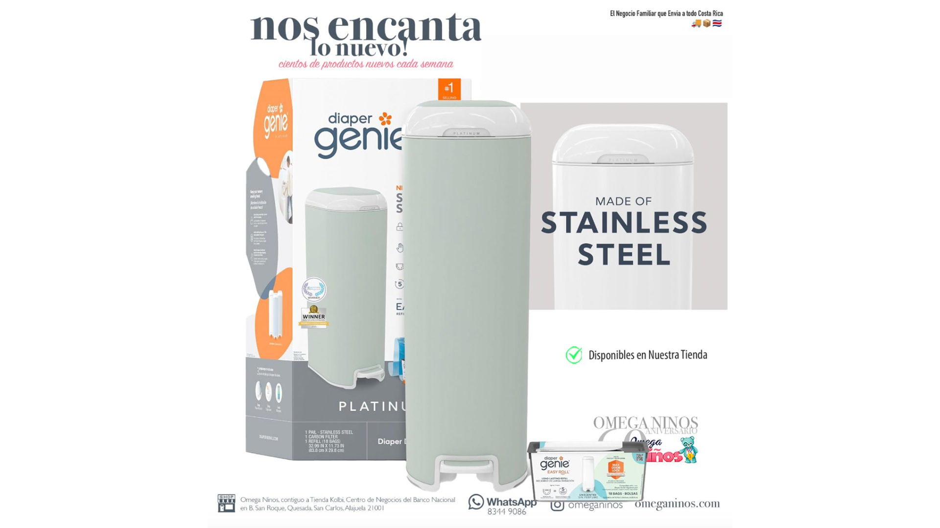 Basurero para Pañales con 1 Refill - Genie Platinum, Verde Salvia