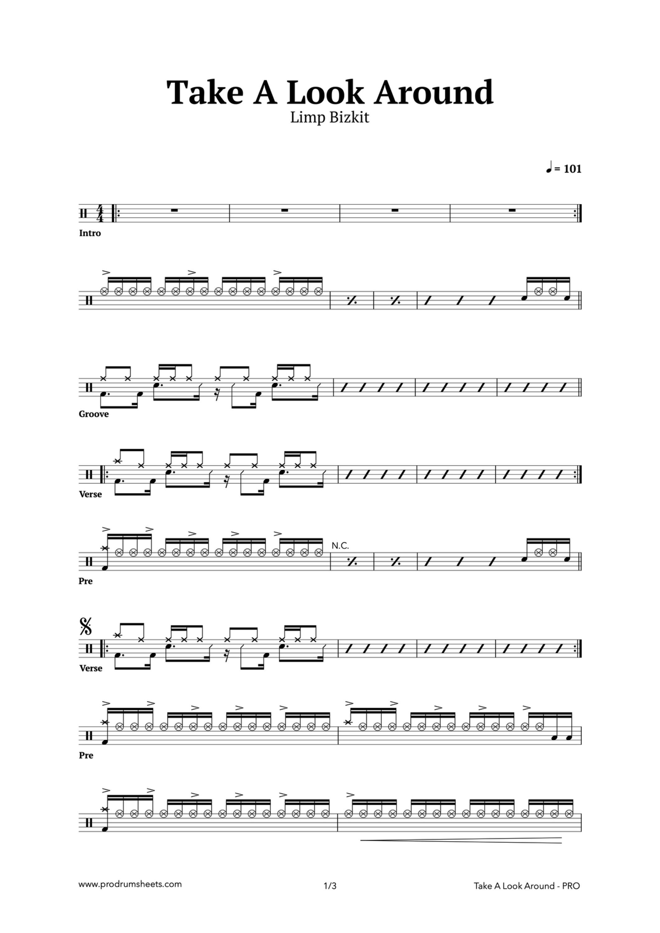 Take A Look Around – Limp Bizkit | Drum Sheet Music