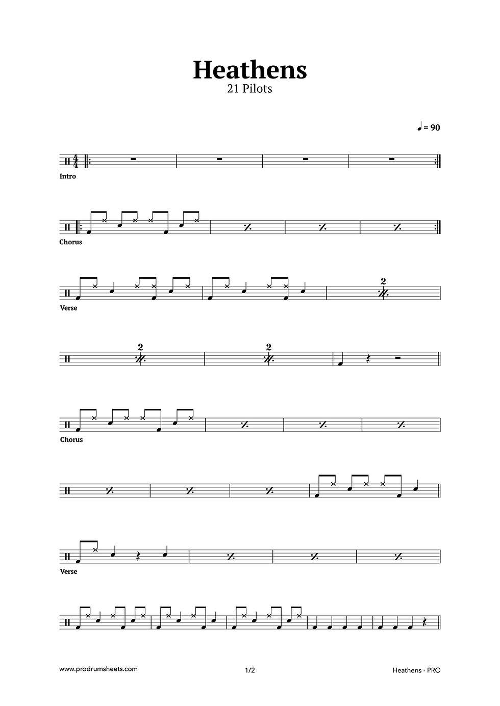Heathens – 21 Pilots | Free Drum Sheet Music (Page 1)