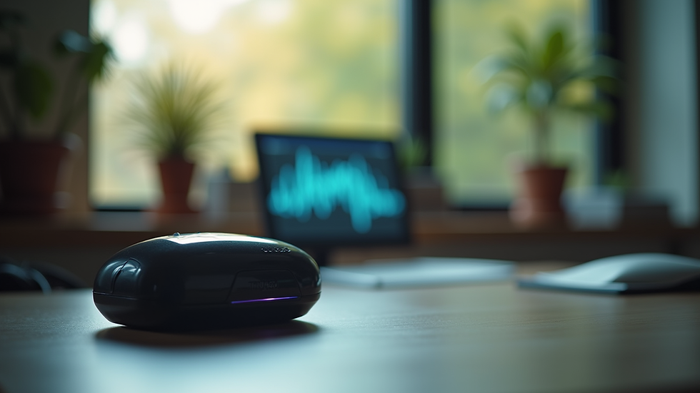 Eye-level view of a brainwave monitoring device in a serene environment