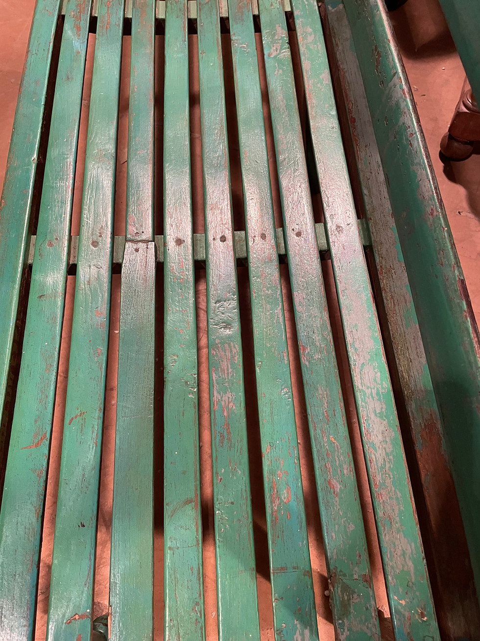 Thumbnail: Banc en teck laqué vert, vintage  - ref 1213
