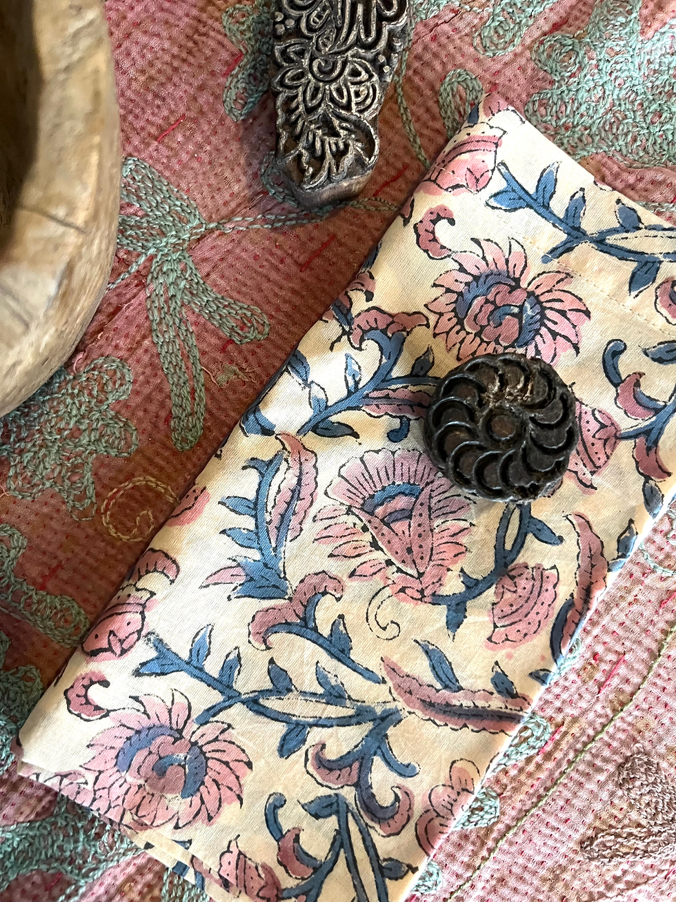 Lot de 2 serviettes en coton imprimé en Inde vue de haut