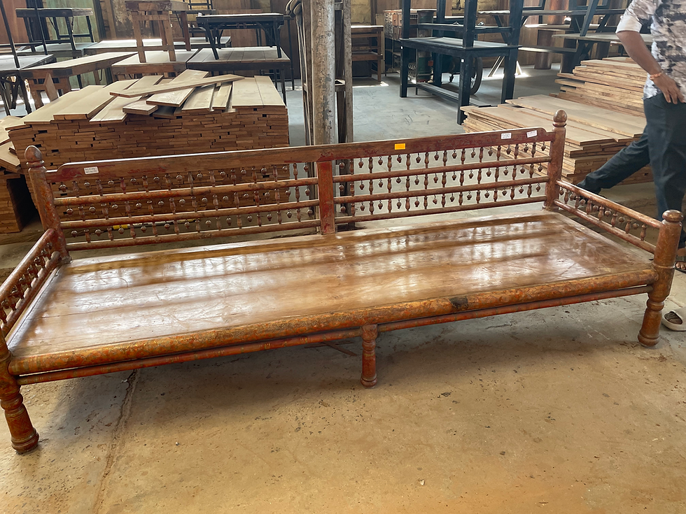 Miniature : Banquette en bois exotique, vintage  - ref 1207