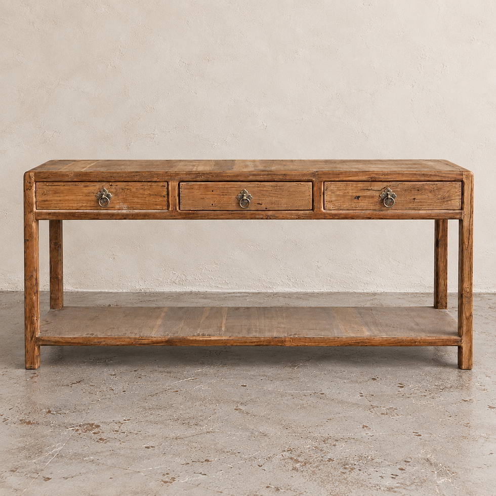 Console de style chinois en teck brut vue de face