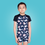 Thumbnail: Toddler boy modeling short-sleeve rashguard, premium kids swimwear with under the sea design