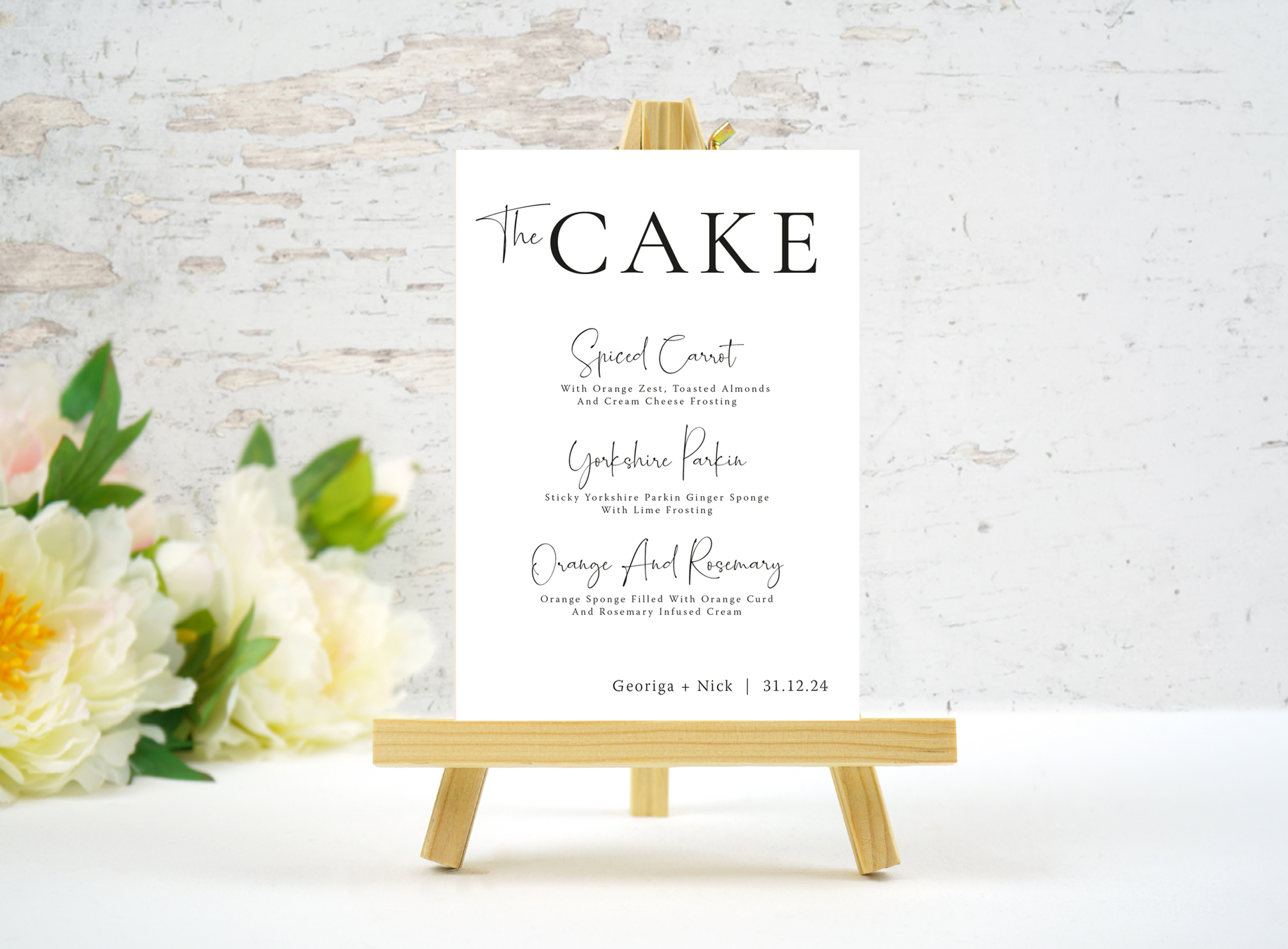 Wedding Menus, Wedding Cake Menu - Petunia