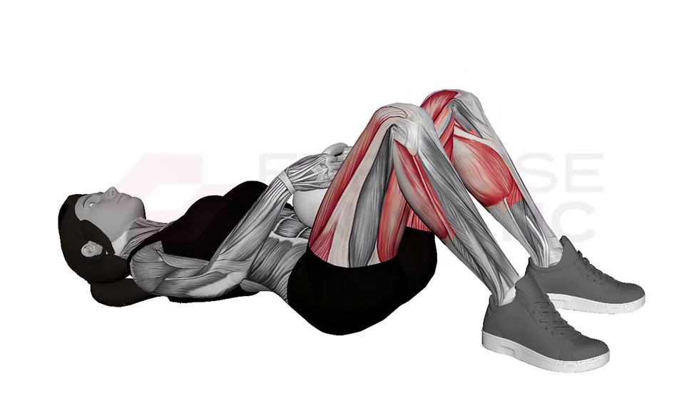 3D animation of a female performing Kettlebell Glute Bridge with muscle highlights