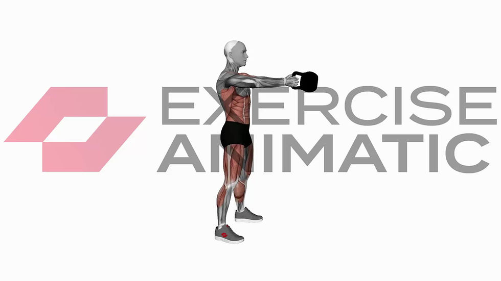 3D animation of a male performing Kettlebell Swing (Version 2) with muscle highlights
