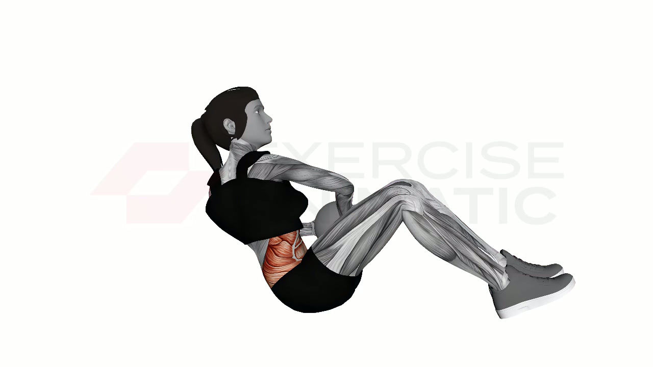 3D animation of a female performing Russian Twist With Medicine Ball with muscle highlights