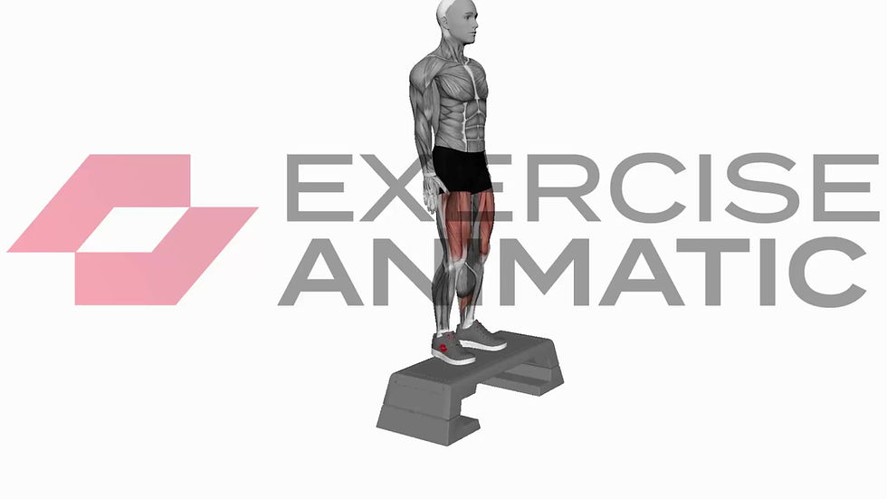 3D animation of a male performing Bodyweight Step-up on Step box with muscle highlights