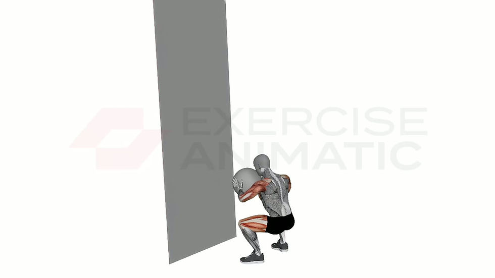 3D animation of a male performing The Wall Ball with muscle highlights