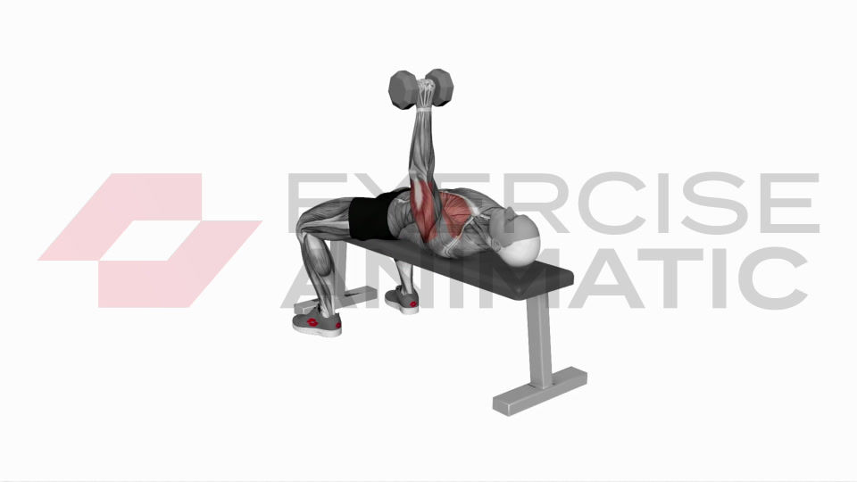 3D animation of a male performing Dumbbell One Arm Wide Grip Bench Press with muscle highlights