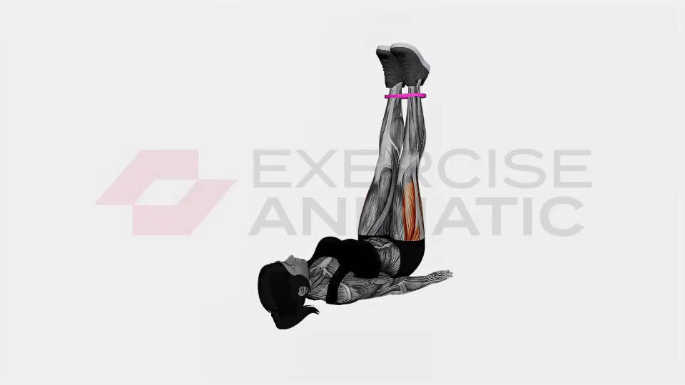 3D animation of a female performing Resistance Band Lying Abduction with muscle highlights