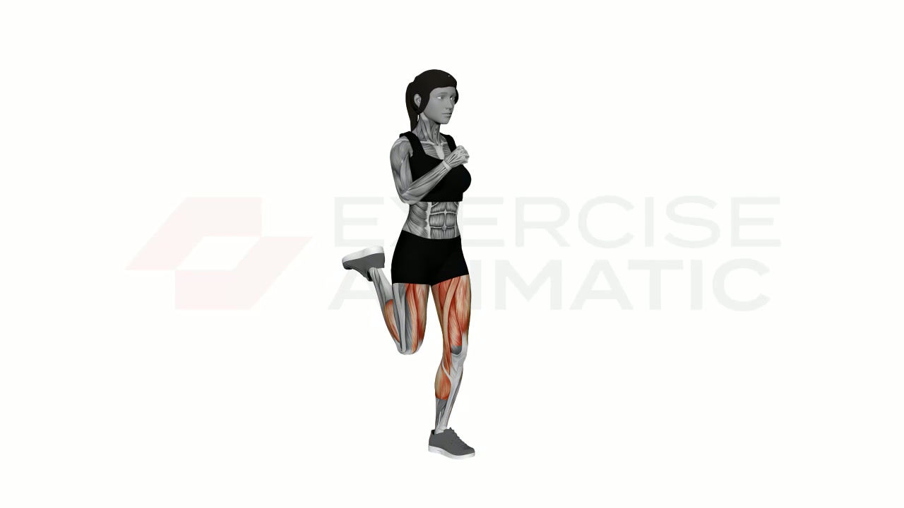 3D animation of a female performing Butt Kicks Slow with muscle highlights