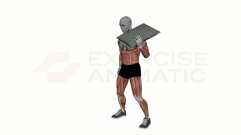 3D animation of a male performing Sandbag Cleans with muscle highlights