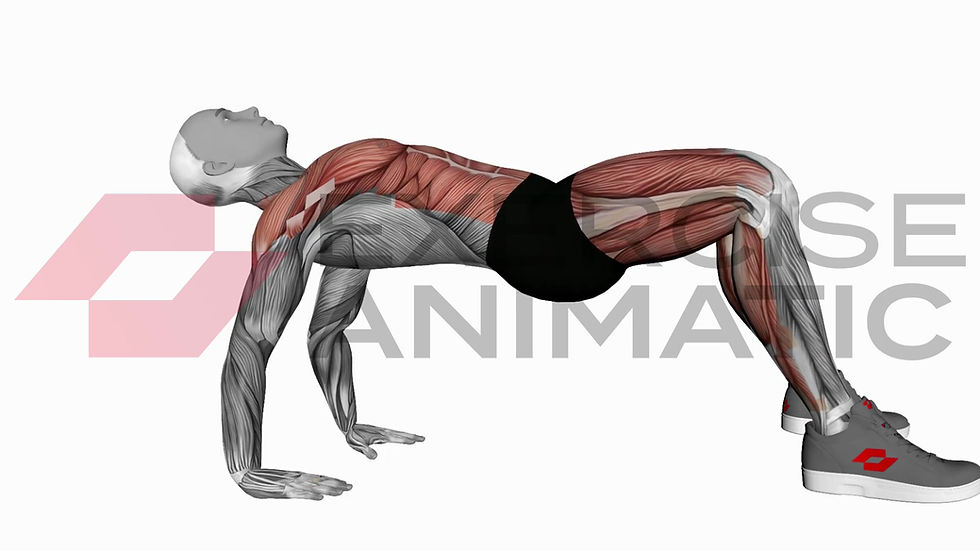 3D animation of a male performing Crab Pose with muscle highlights