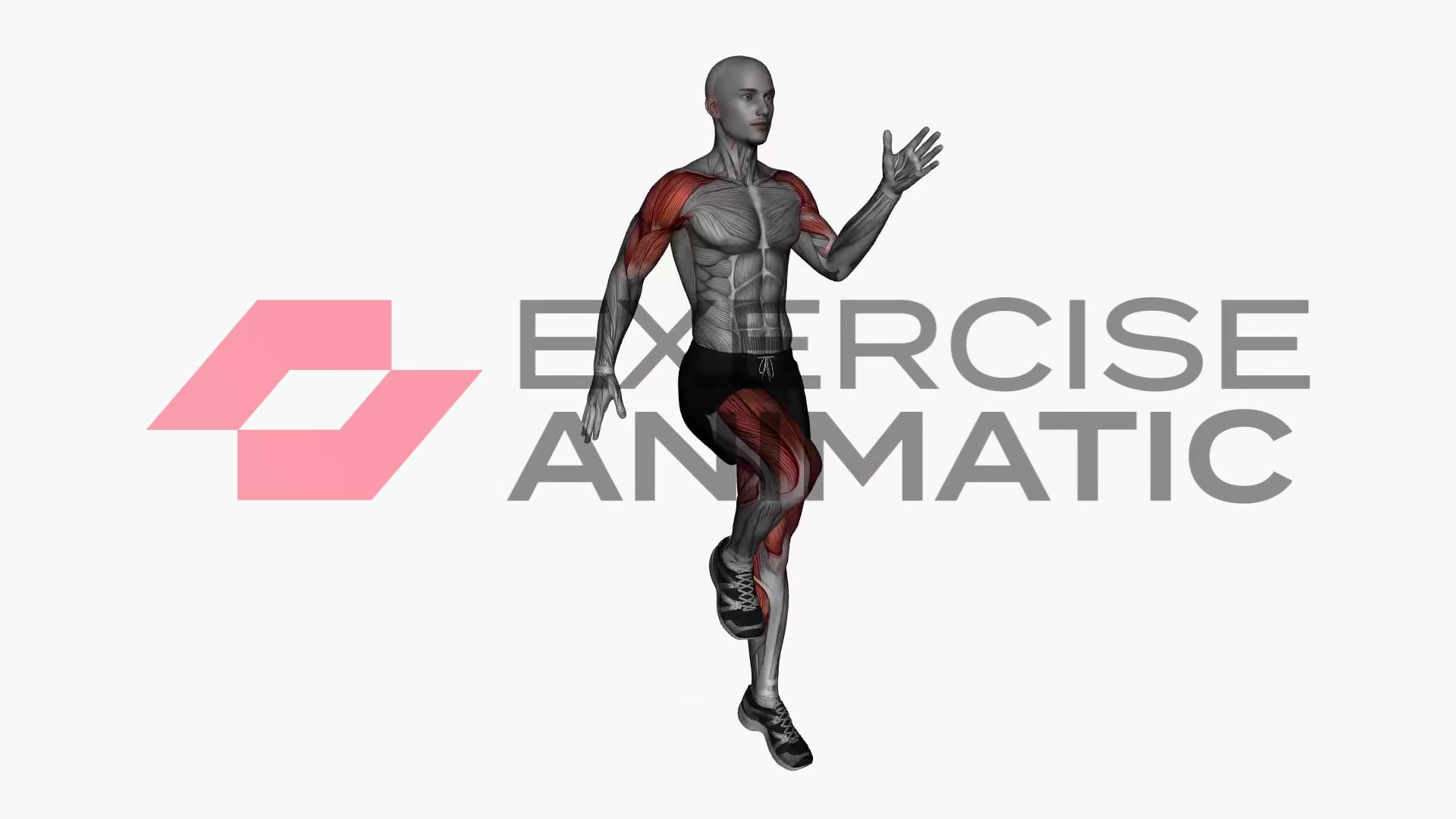 3D animation of a male performing High knees with muscle highlights