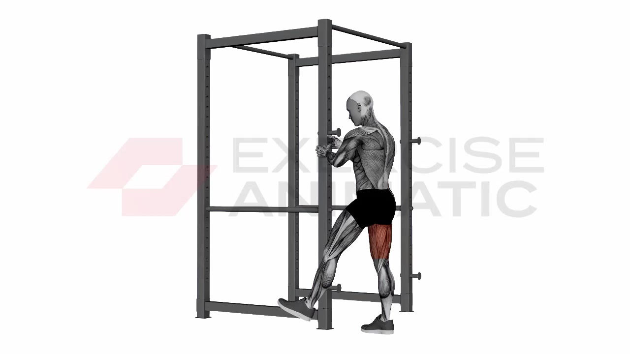3D animation of a male performing assisted pistol squats with muscle highlights