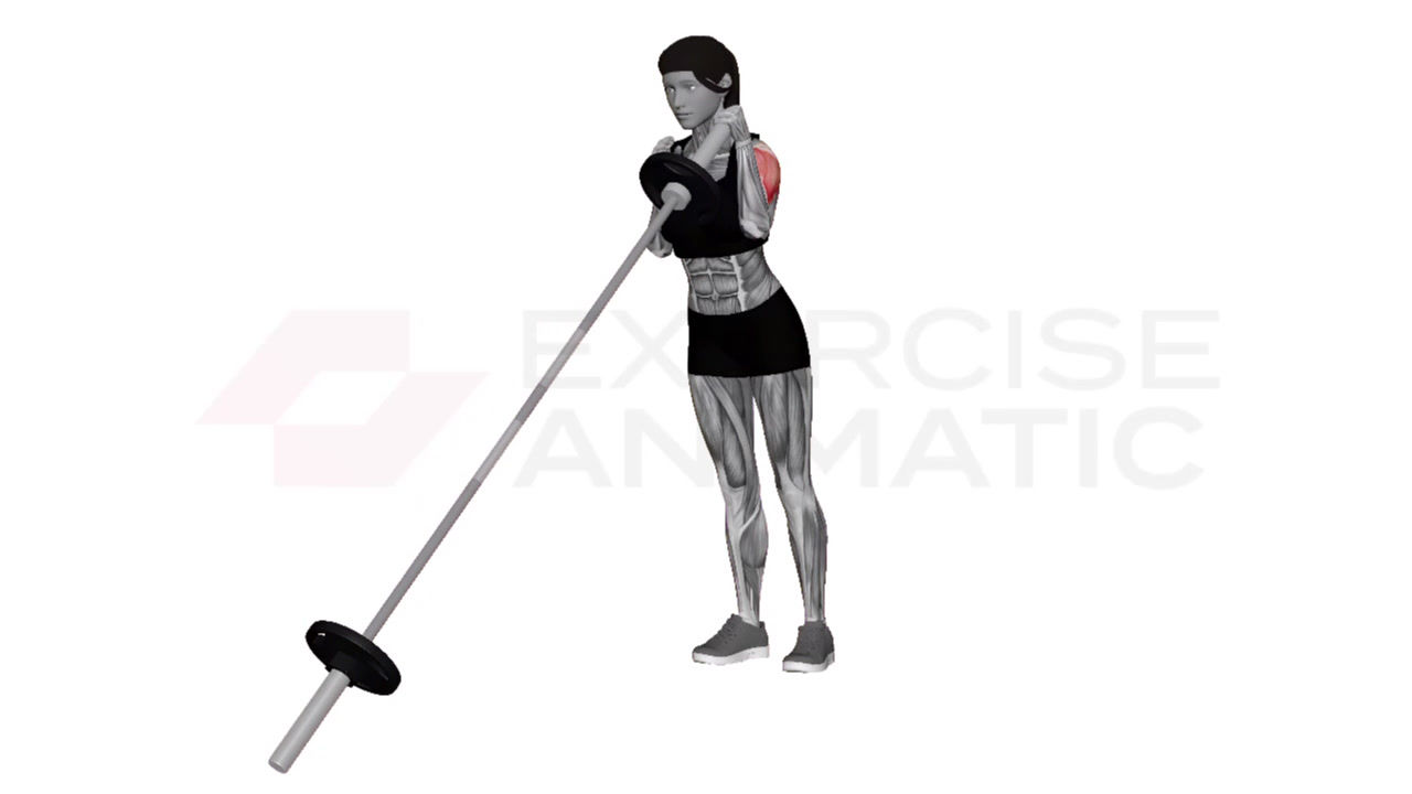 3D animation of a female performing Landmine Alternating Single Arm Press with muscle highlights