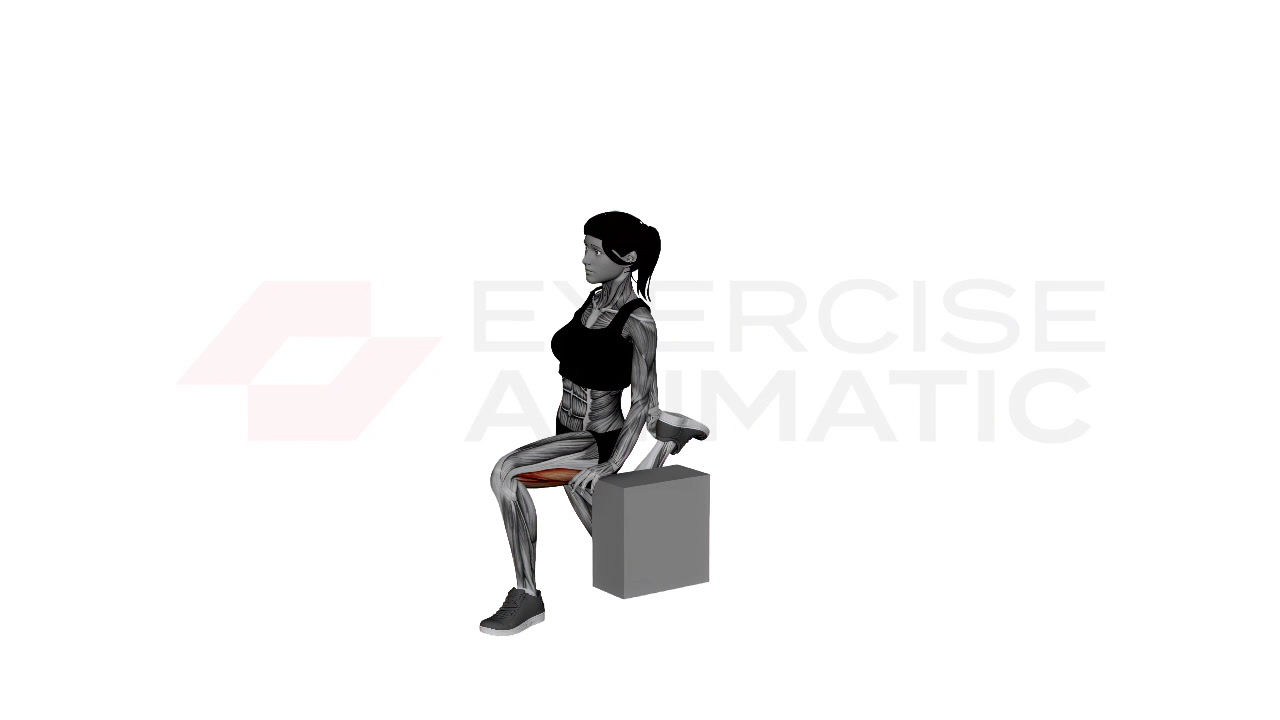 3D animation of a female performing crescent moon pose quad stretch with block with muscle highlights