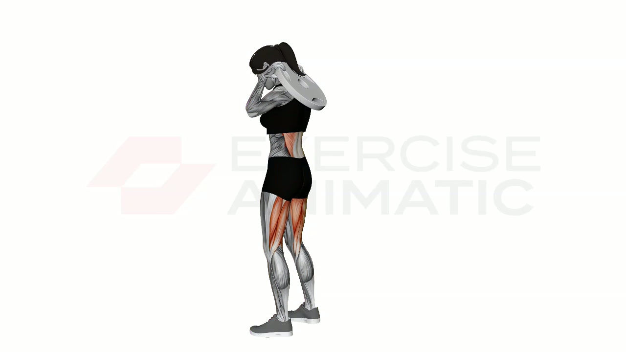 3D animation of a female performing Plate Good Morning with muscle highlights