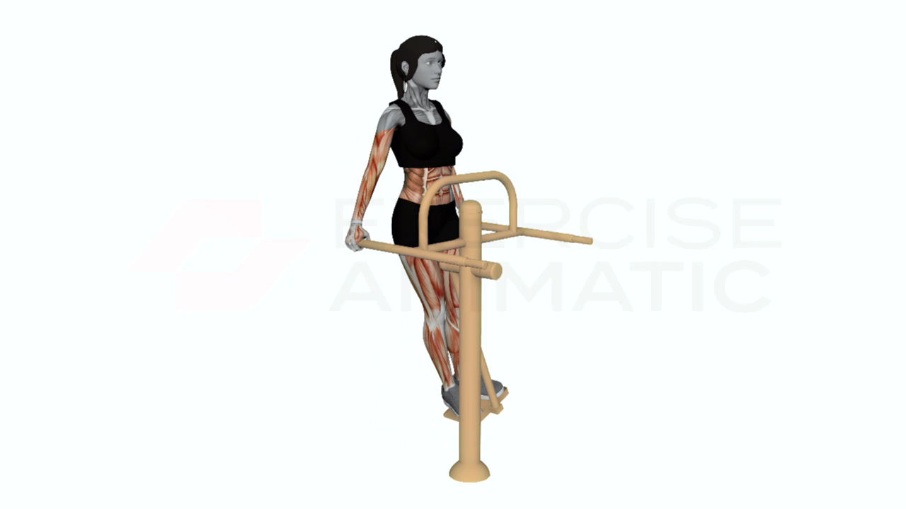 3D animation of a female performing air swing side to side swing with muscle highlights